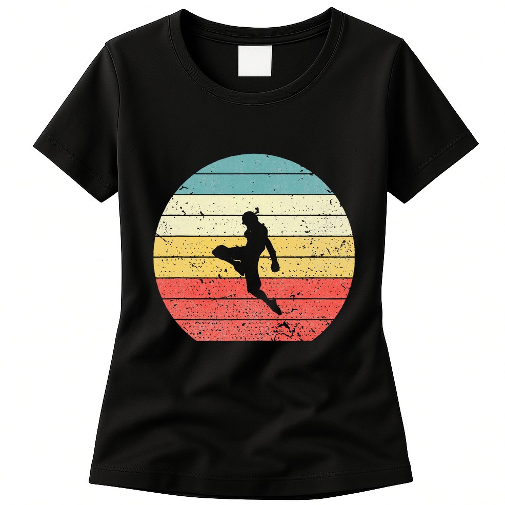 Muay Thai Vintage Retro Sunset Thai Boxing Kick Womens T-Shirt