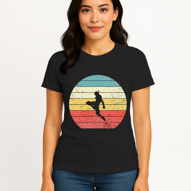 Muay Thai Vintage Retro Sunset Thai Boxing Kick Womens T-Shirt