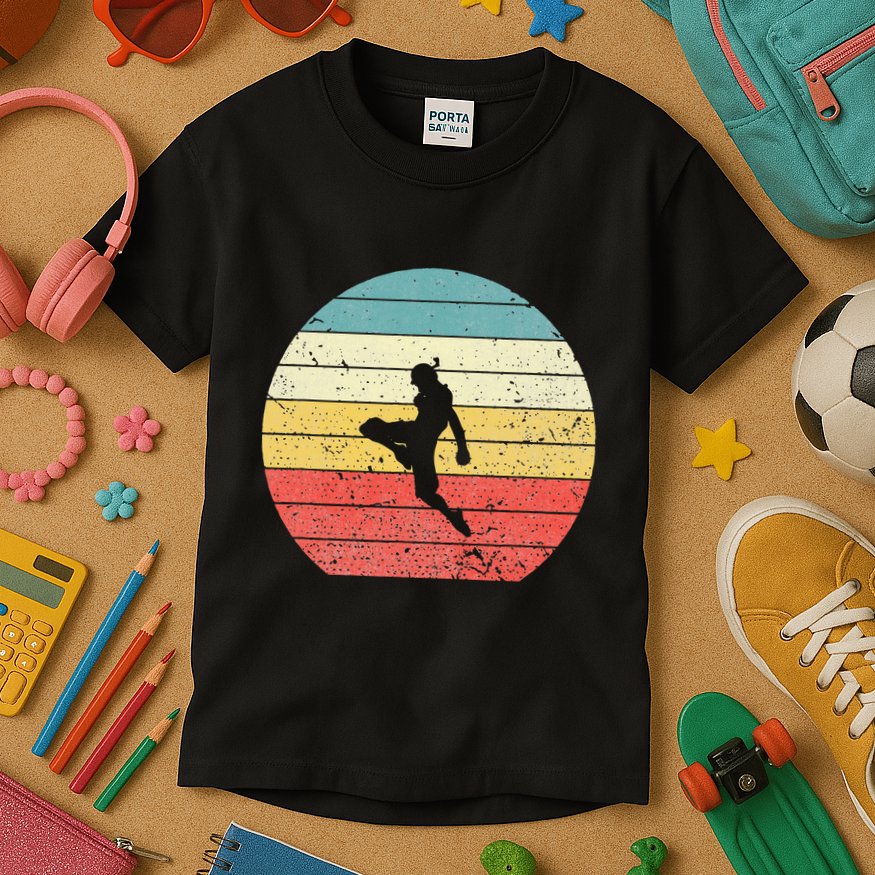 Muay Thai Vintage Retro Sunset Thai Boxing Kick Kids T-Shirt