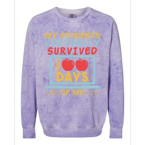 My Teacher Virtually Survived 100 Days Of Me Gift For Tutor Funny Gift Colorblast Crewneck Sweatshirt