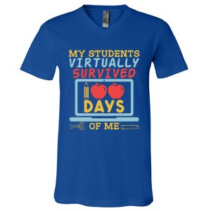 My Teacher Virtually Survived 100 Days Of Me Gift For Tutor Funny Gift V-Neck T-Shirt