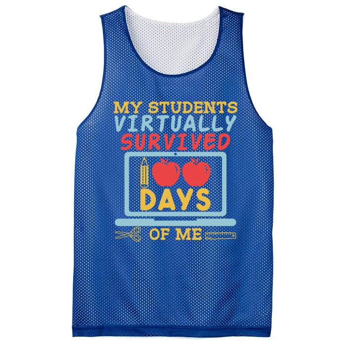 My Teacher Virtually Survived 100 Days Of Me Gift For Tutor Funny Gift Mesh Reversible Basketball Jersey Tank