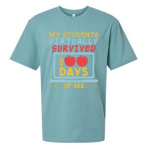 My Teacher Virtually Survived 100 Days Of Me Gift For Tutor Funny Gift Sueded Cloud Jersey T-Shirt