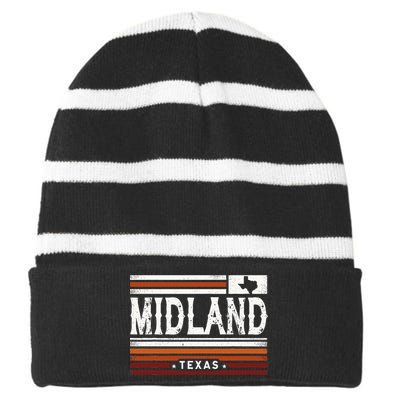 Midland Texas Vintage Country Retro Striped Beanie with Solid Band