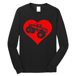 Monster Truck Valentines Day with Heart Boy Long Sleeve Shirt