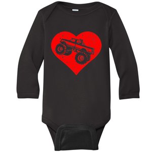 Monster Truck Valentines Day with Heart Boy Baby Long Sleeve Bodysuit