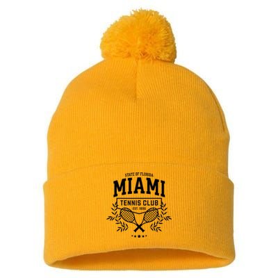 Miami Tennis Varsity Player Style Pom Pom 12in Knit Beanie