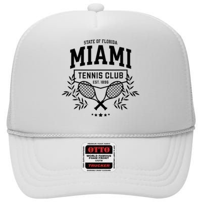 Miami Tennis Varsity Player Style High Crown Mesh Back Trucker Hat