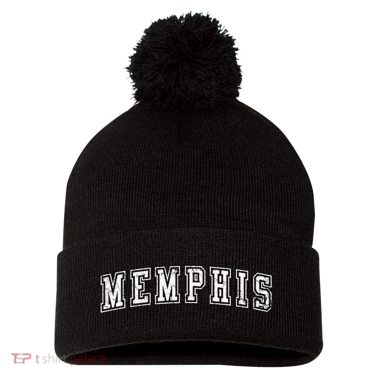 Memphis Tn Varsity Style Home Of The Blues Grunge White Pom Pom 12in Knit Beanie