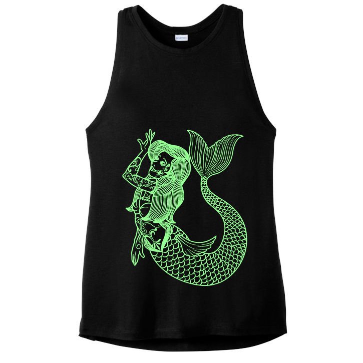 Mermaid Tattoo Vintage Mermaid Art Tattoo Girl Sailor Ladies PosiCharge Tri-Blend Wicking Tank