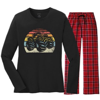 Monster Truck Vintage Retro Style Gift Women's Long Sleeve Flannel Pajama Set 