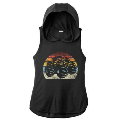 Monster Truck Vintage Retro Style Ladies PosiCharge Tri-Blend Wicking Draft Hoodie Tank