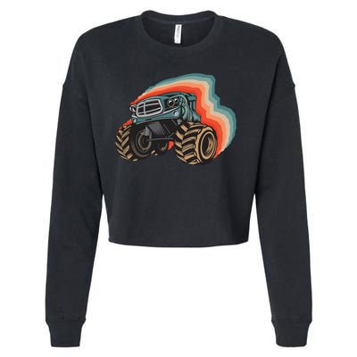 Monster Trucks Vintage Retro Vintage Monster Trucks Funny Gift Cropped Pullover Crew