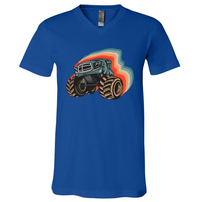 Monster Trucks Vintage Retro Vintage Monster Trucks Funny Gift V-Neck T-Shirt