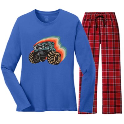 Monster Trucks Vintage Retro Vintage Monster Trucks Funny Gift Women's Long Sleeve Flannel Pajama Set 