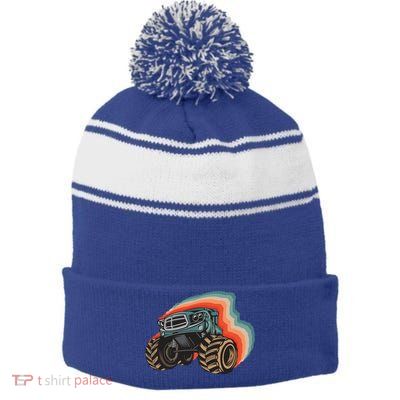 Monster Trucks Vintage Retro Vintage Monster Trucks Funny Gift Stripe Pom Pom Beanie