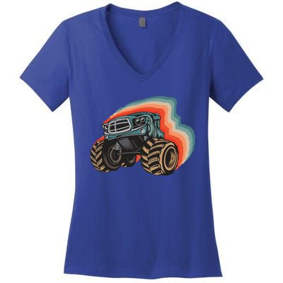 Monster Trucks Vintage Retro Vintage Monster Trucks Funny Gift Women's V-Neck T-Shirt