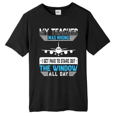 My Teacher Was Wrong Funny Airplane Pilot Aiviation Lovers Tall Fusion ChromaSoft Performance T-Shirt