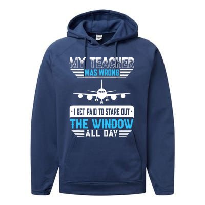 My Teacher Was Wrong Funny Airplane Pilot Aiviation Lovers Performance Fleece Hoodie