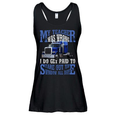 My Teacher Was Wrong Trucker Funny Ladies Essential Flowy Tank