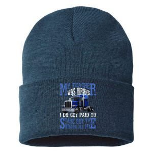 My Teacher Was Wrong Trucker Funny Sustainable Knit Beanie