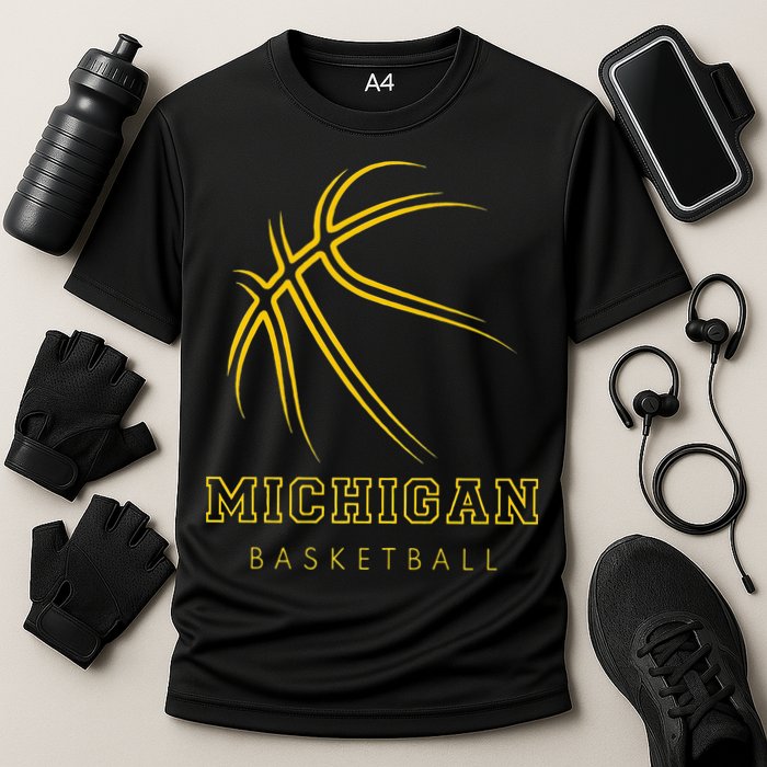 MI The Wolverine State Graphic Art Michigan Basketball Fan Cooling Performance Crew T-Shirt