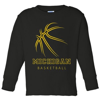 MI The Wolverine State Graphic Art Michigan Basketball Fan Toddler Long Sleeve Shirt