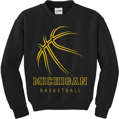 MI The Wolverine State Graphic Art Michigan Basketball Fan Kids Sweatshirt