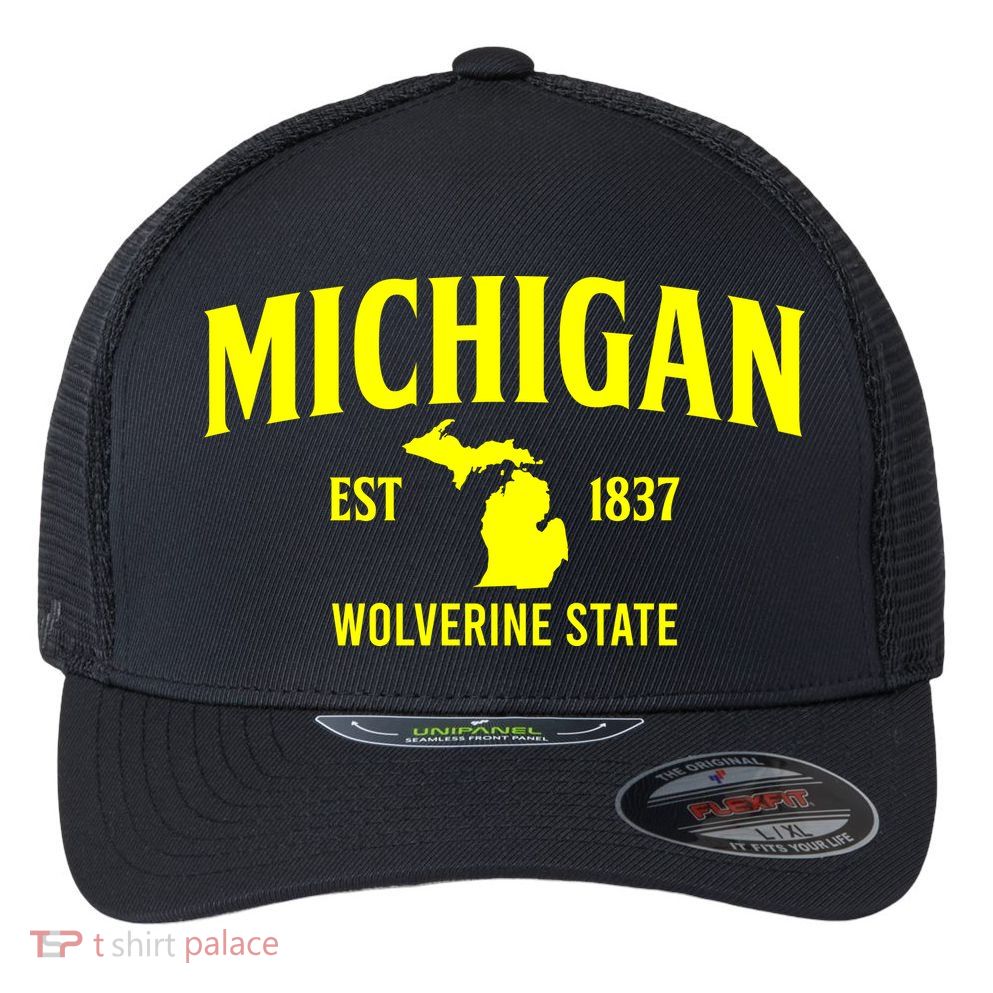 Michigan The Wolverines State Flexfit Unipanel Trucker Cap