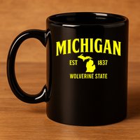Michigan The Wolverines State 11oz C Handle Ceramic Mug