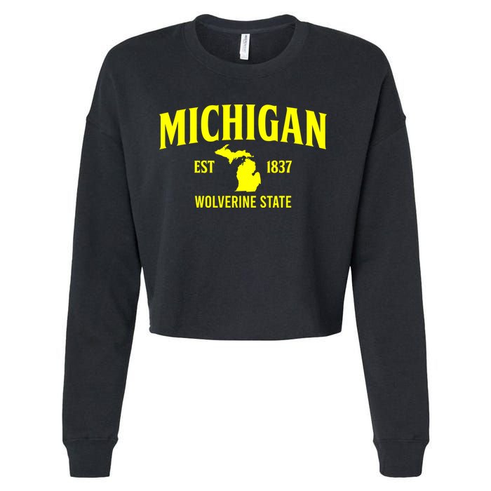Michigan The Wolverines State Cropped Pullover Crew
