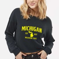 Michigan The Wolverines State Cropped Pullover Crew