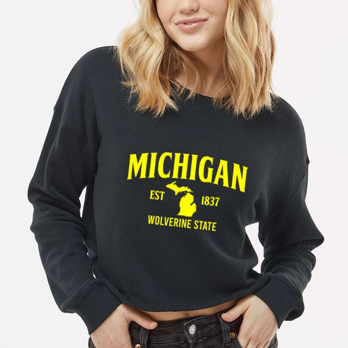 Michigan The Wolverines State Cropped Pullover Crew