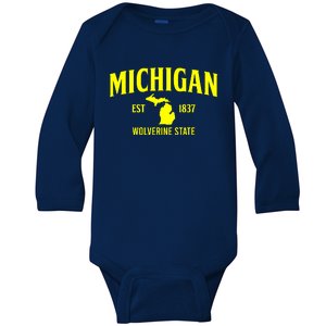 Michigan The Wolverines State Baby Long Sleeve Bodysuit