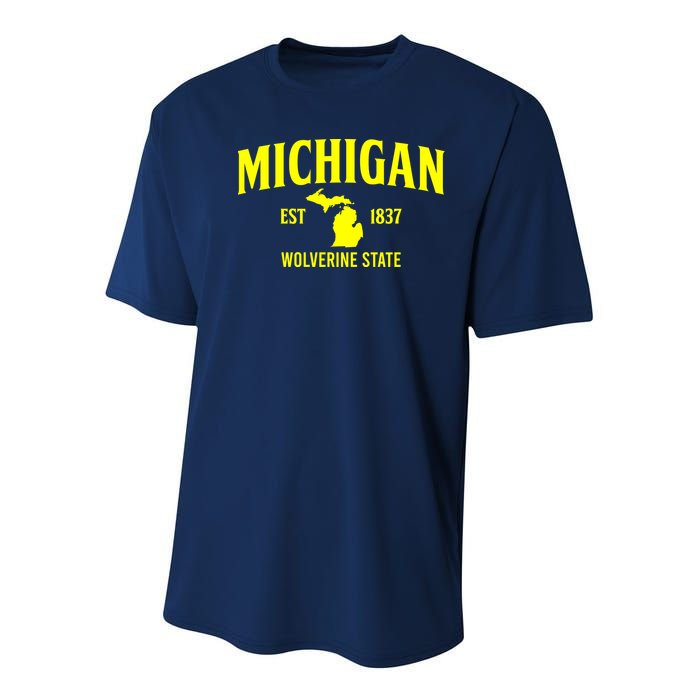 Michigan The Wolverines State Youth Performance Sprint T-Shirt