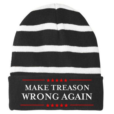 Make Treason Wrong Again Political Resist Lying Anti Trump Striped Beanie with Solid Band