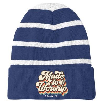 Made To Worship Gifts Praise Psalm Verse Christian Leader Striped Beanie with Solid Band