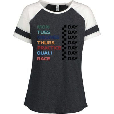 Mon Tues Wednes Thurs Practice Quali Race Day Enza Ladies Jersey Colorblock Tee