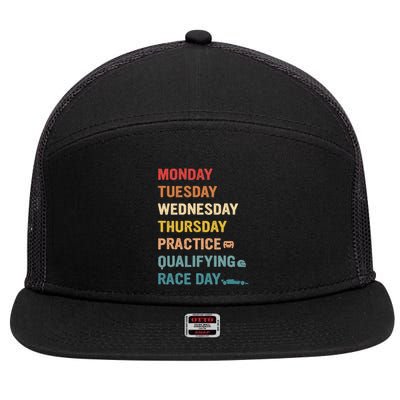 Mon Tue Wed Thu Practice Qualifying Race Day 7 Panel Mesh Trucker Snapback Hat