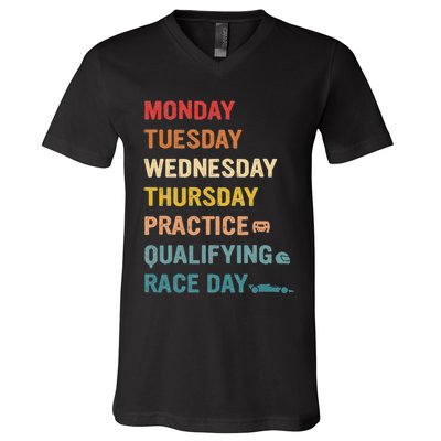 Mon Tue Wed Thu Practice Qualifying Race Day V-Neck T-Shirt