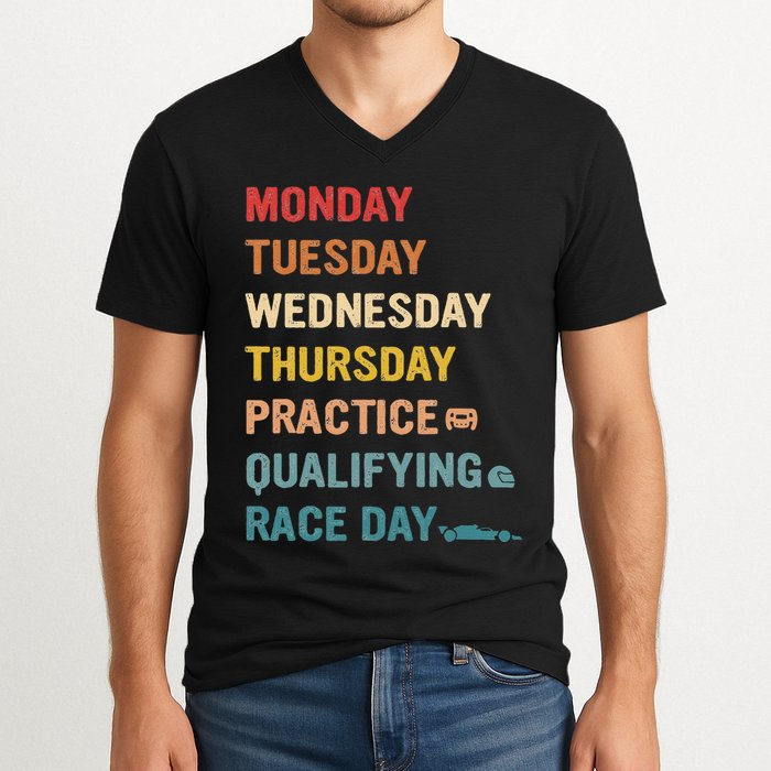 Mon Tue Wed Thu Practice Qualifying Race Day V-Neck T-Shirt