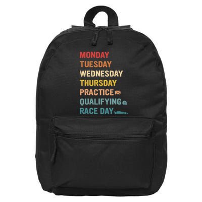 Mon Tue Wed Thu Practice Qualifying Race Day 16 in Basic Backpack