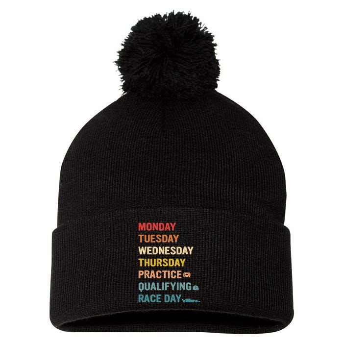 Mon Tue Wed Thu Practice Qualifying Race Day Pom Pom 12in Knit Beanie