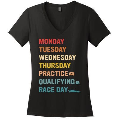 Mon Tue Wed Thu Practice Qualifying Race Day Women's V-Neck T-Shirt