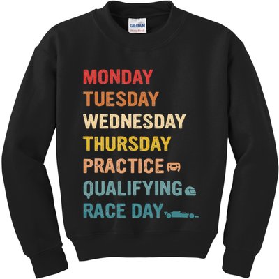 Mon Tue Wed Thu Practice Qualifying Race Day Kids Sweatshirt