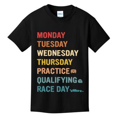 Mon Tue Wed Thu Practice Qualifying Race Day Kids T-Shirt