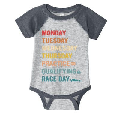 Mon Tue Wed Thu Practice Qualifying Race Day Infant Baby Jersey Bodysuit