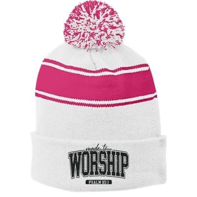 Made To Worship Christian Stripe Pom Pom Beanie