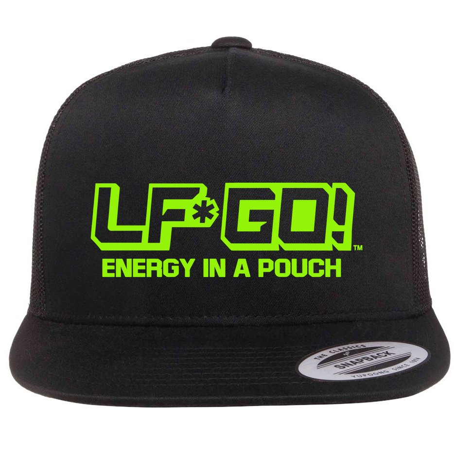 Mike Tyson Wearing Lfgo Energy In A Pouch Flat Bill Trucker Hat