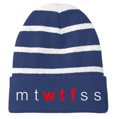 mtWTFss Days of the Week Red WTF Logo Striped Beanie with Solid Band